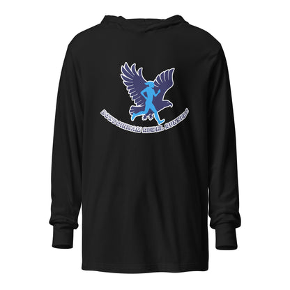 Performance | Hooded Long Sleeve T Shirt | Bowdoinham Rebel Runners | Emblem Logo