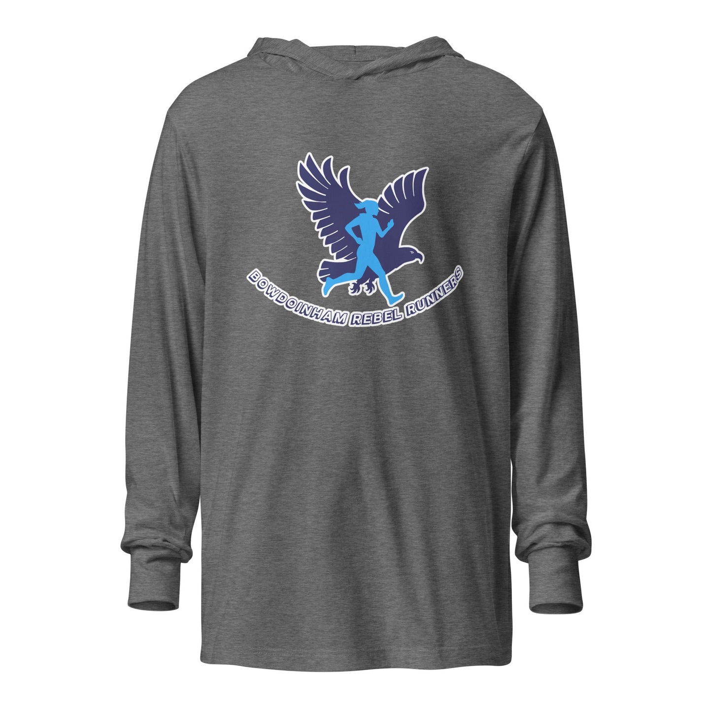 Performance | Hooded Long Sleeve T Shirt | Bowdoinham Rebel Runners | Emblem Logo