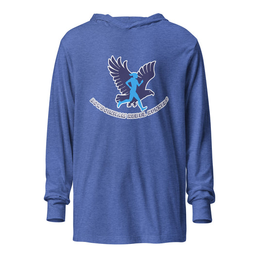 Performance | Hooded Long Sleeve T Shirt | Bowdoinham Rebel Runners | Emblem Logo