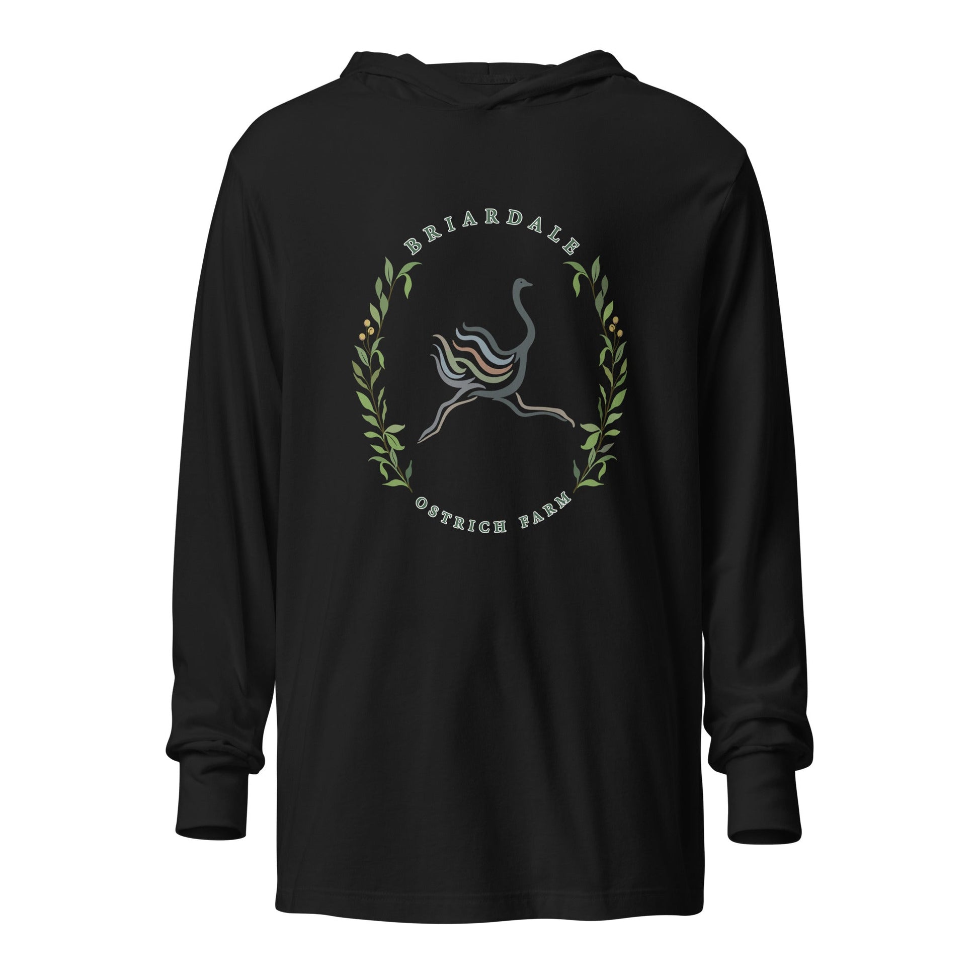 Performance | Hooded Long Sleeve T Shirt | Briardale Ostrich Farm | Crest Logo