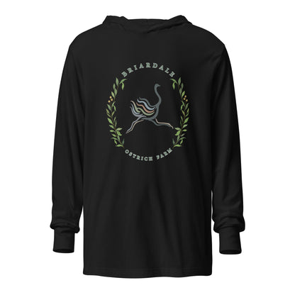 Performance | Hooded Long Sleeve T Shirt | Briardale Ostrich Farm | Crest Logo