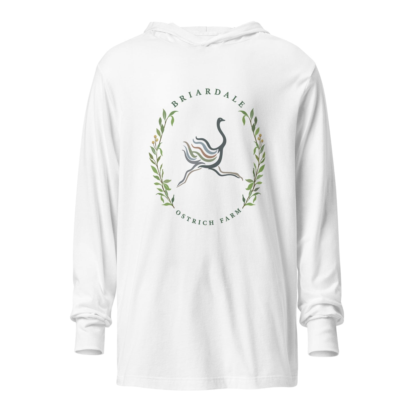 Performance | Hooded Long Sleeve T Shirt | Briardale Ostrich Farm | Crest Logo