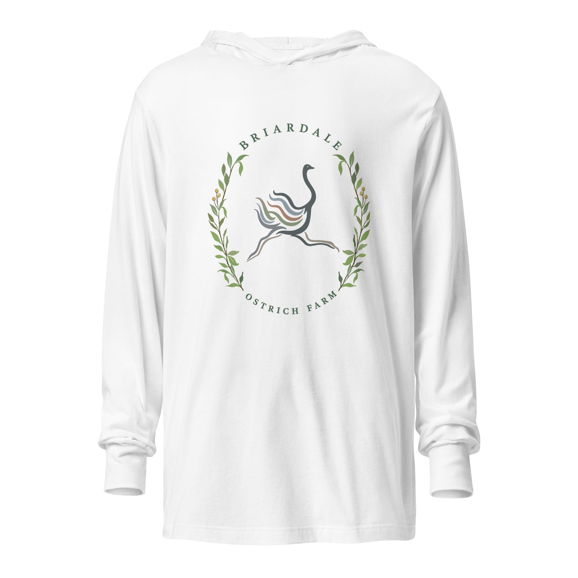 Performance | Hooded Long Sleeve T Shirt | Briardale Ostrich Farm | Crest Logo