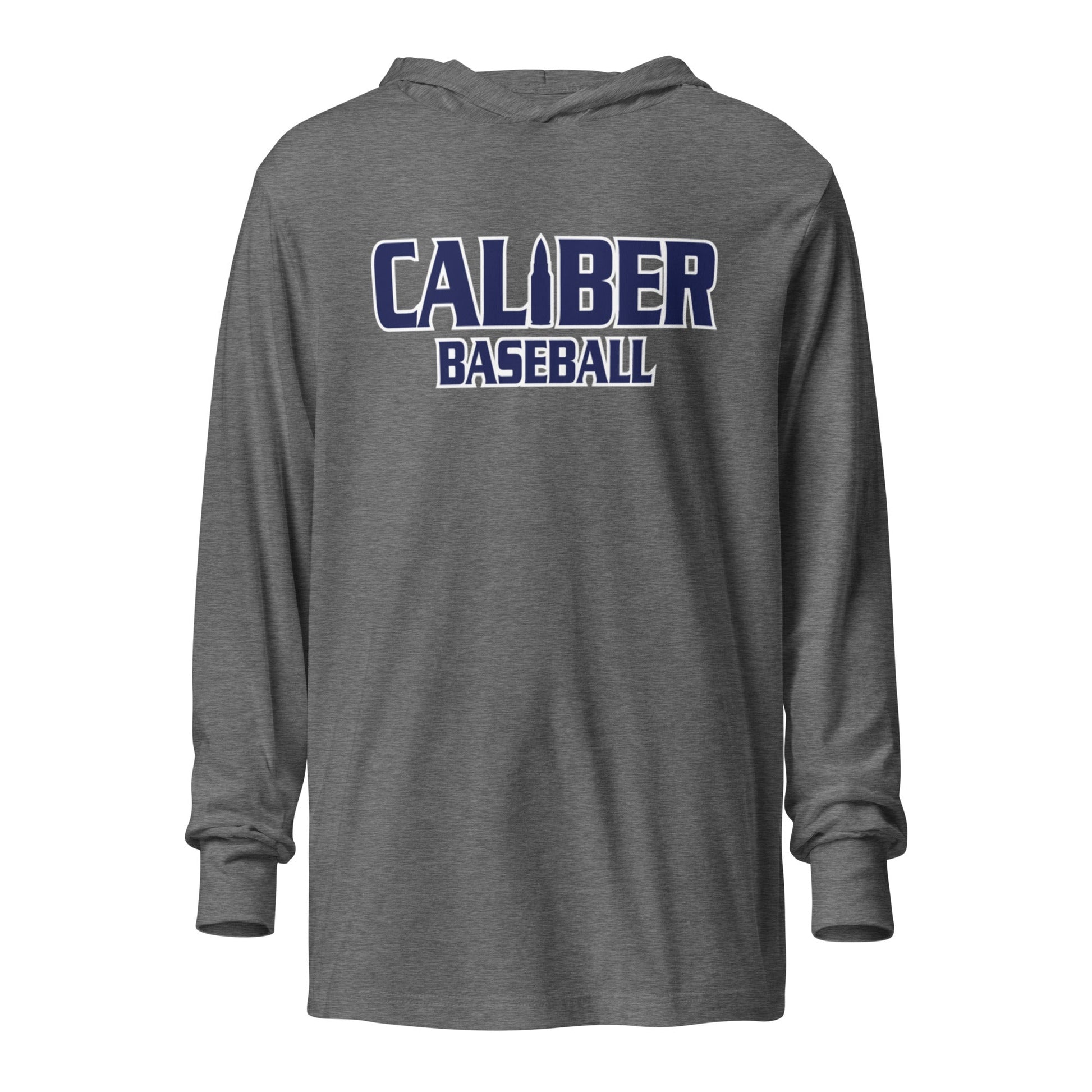 Performance | Hooded Long Sleeve T Shirt | Caliber Baseball | Varsity Script Logo