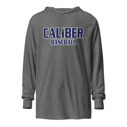 Performance | Hooded Long Sleeve T Shirt | Caliber Baseball | Varsity Script Logo