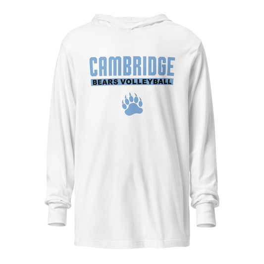 Performance | Hooded Long Sleeve T Shirt | Cambridge Volleyball | Script Paw Logo