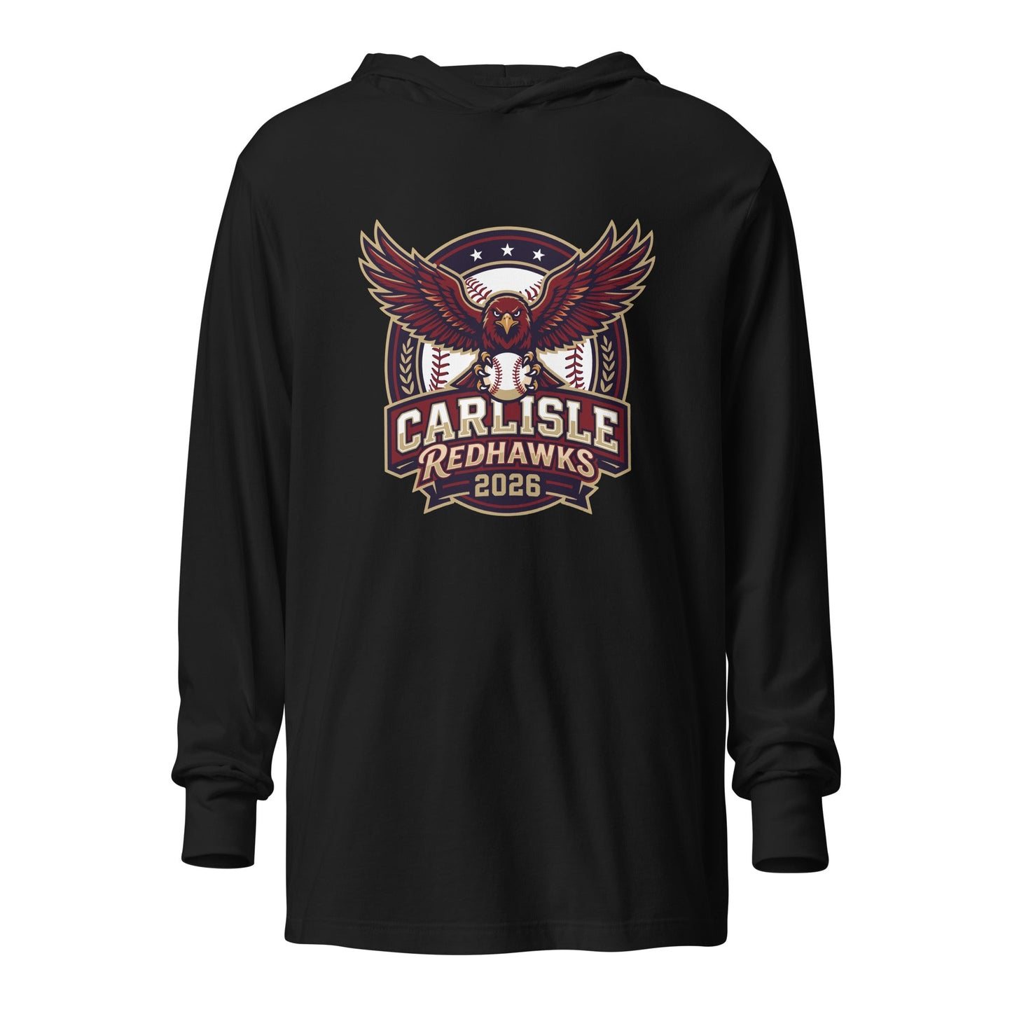 Performance | Hooded Long Sleeve T Shirt | Carlisle Redhawks | Emblem Logo