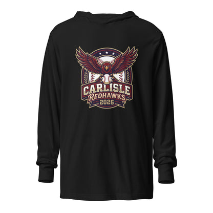 Performance | Hooded Long Sleeve T Shirt | Carlisle Redhawks | Emblem Logo