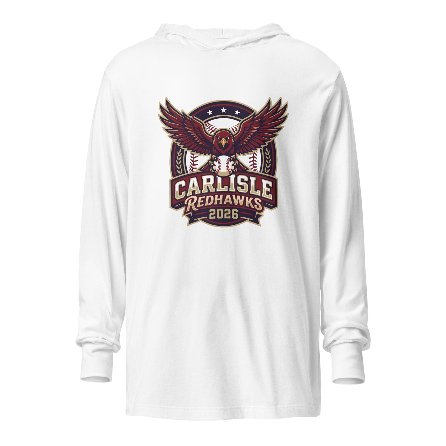 Performance | Hooded Long Sleeve T Shirt | Carlisle Redhawks | Emblem Logo