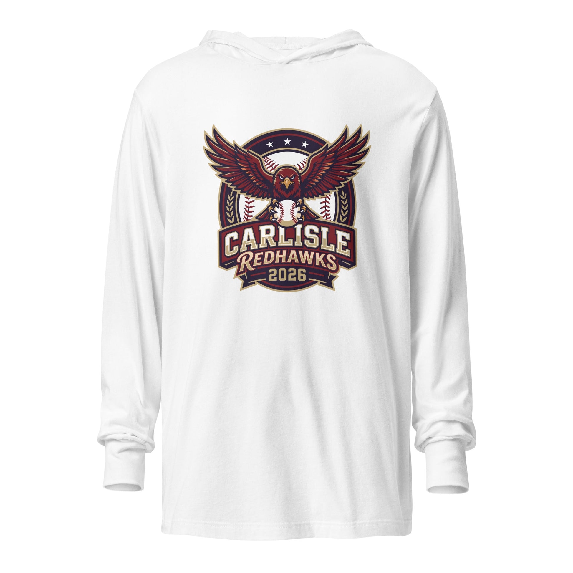 Performance | Hooded Long Sleeve T Shirt | Carlisle Redhawks | Emblem Logo