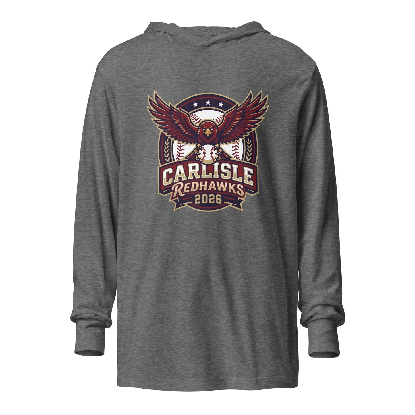 Performance | Hooded Long Sleeve T Shirt | Carlisle Redhawks | Emblem Logo