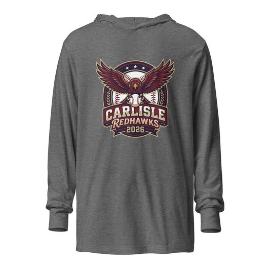 Performance | Hooded Long Sleeve T Shirt | Carlisle Redhawks | Emblem Logo