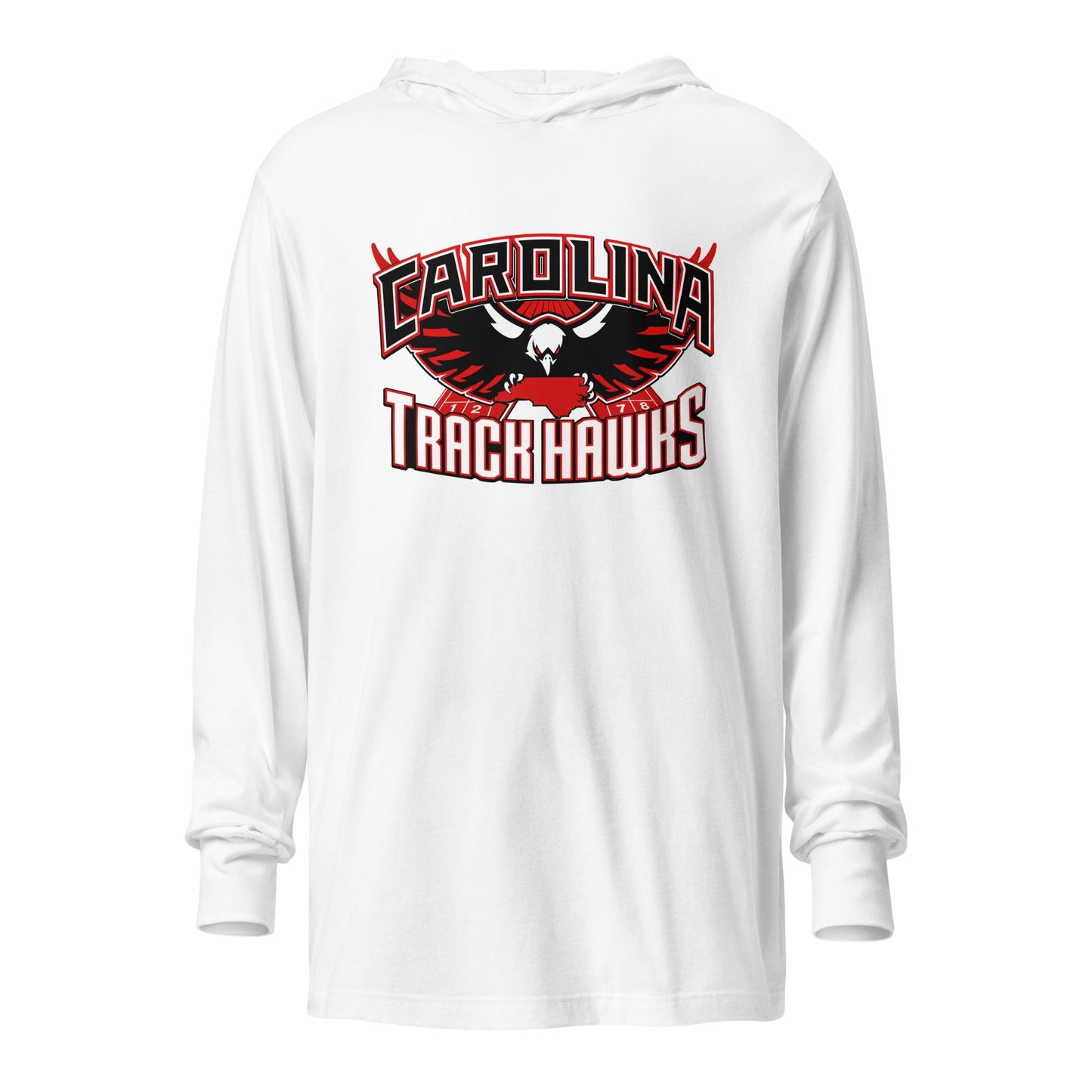 Performance | Hooded Long Sleeve T Shirt | Carolina track Hawks | Emblem Logo