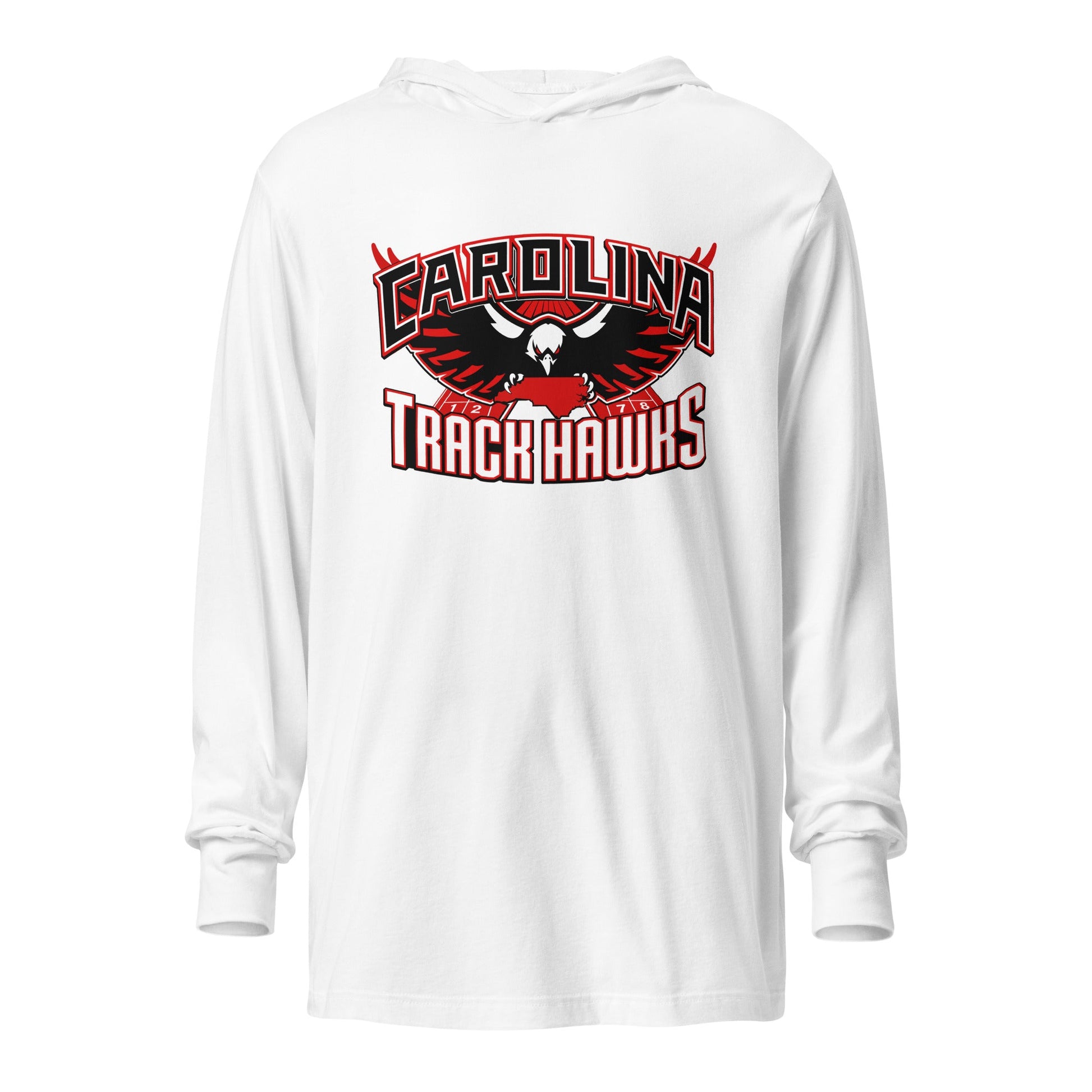 Performance | Hooded Long Sleeve T Shirt | Carolina track Hawks | Emblem Logo