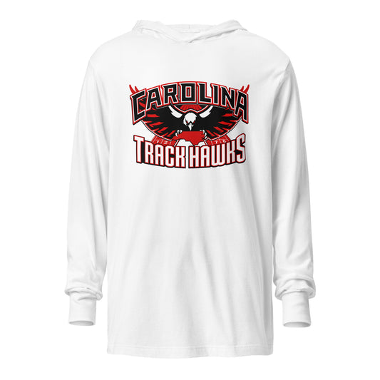 Performance | Hooded Long Sleeve T Shirt | Carolina track Hawks | Emblem Logo