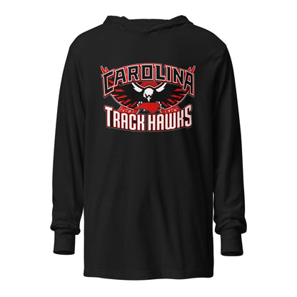 Performance | Hooded Long Sleeve T Shirt | Carolina track Hawks | Emblem Logo