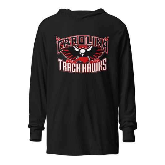 Performance | Hooded Long Sleeve T Shirt | Carolina track Hawks | Emblem Logo