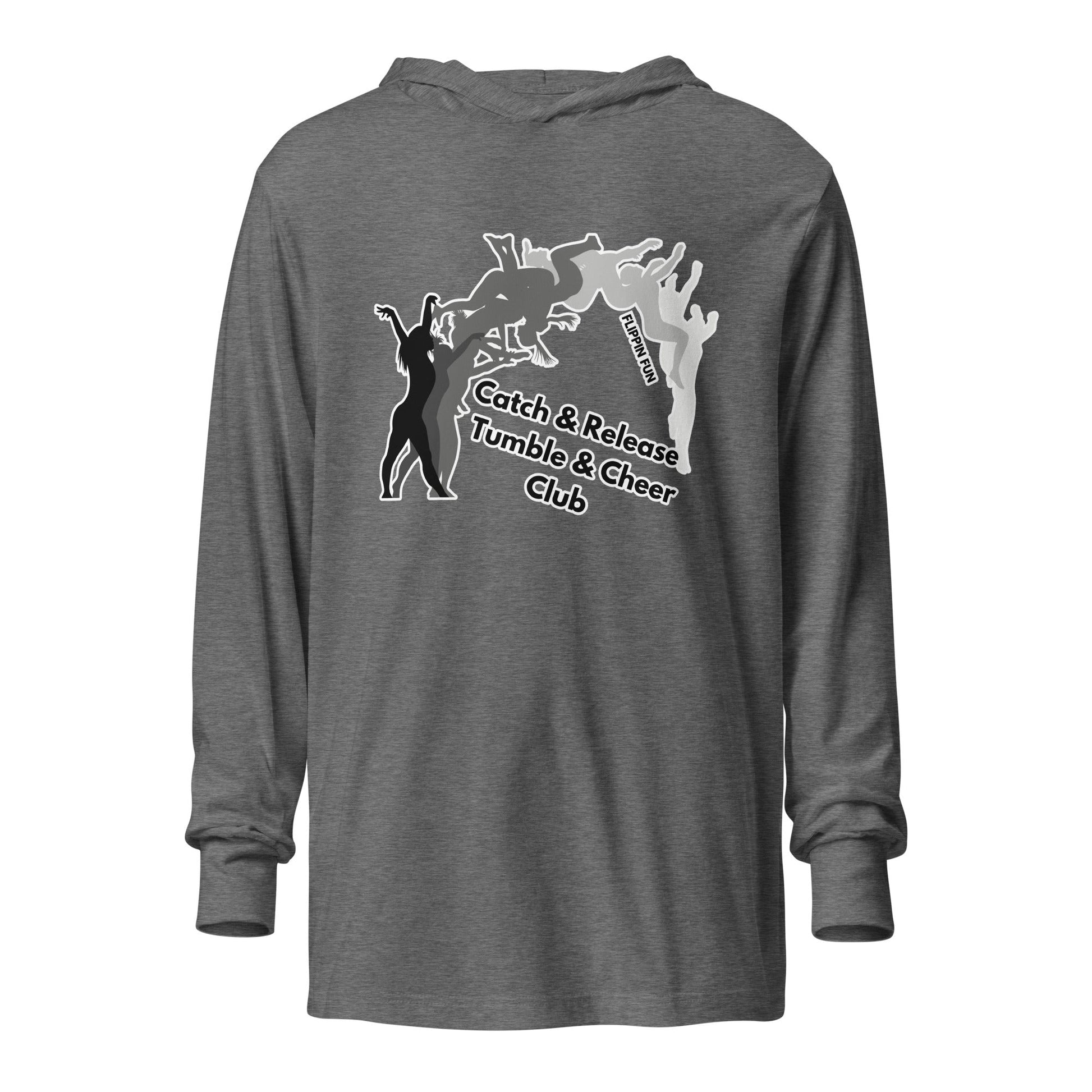 Performance | Hooded Long Sleeve T Shirt | Catch & Release Tumble & Cheer Club | Tumble Logo