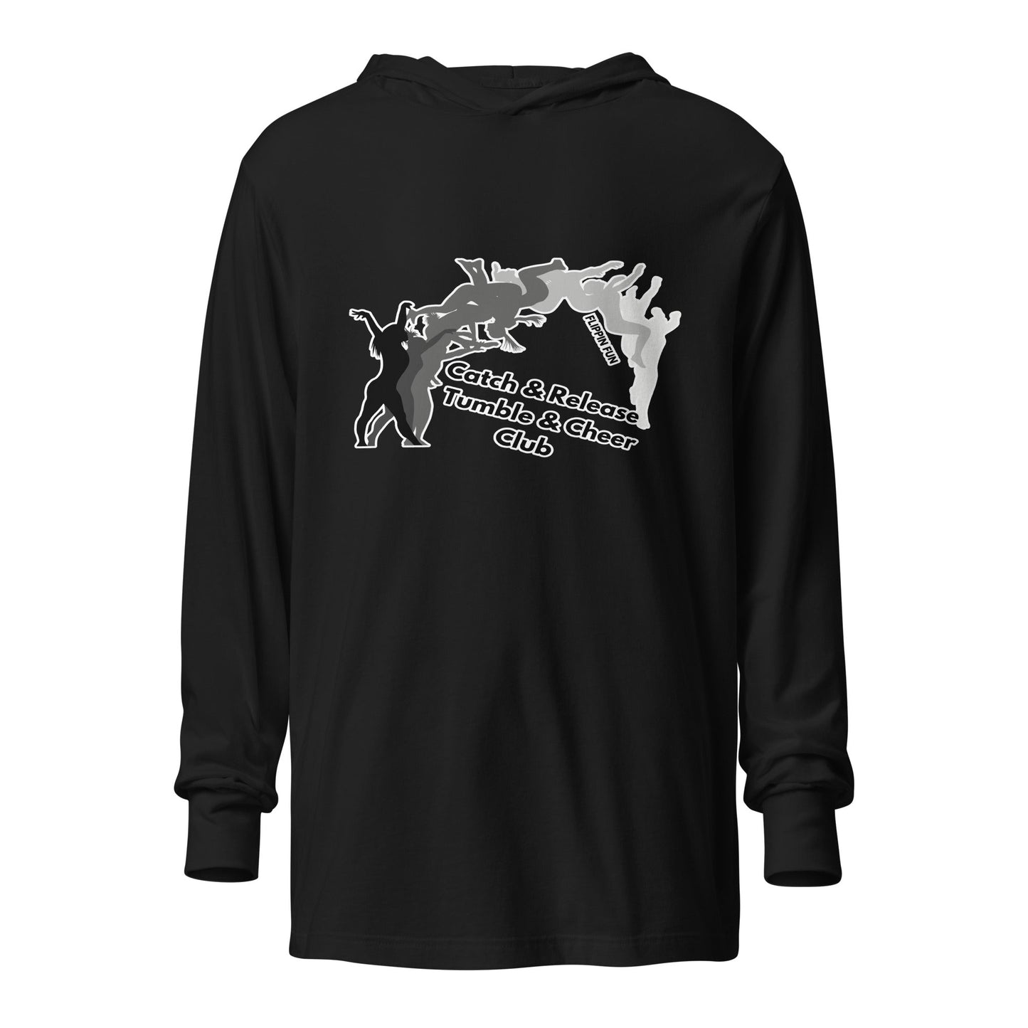 Performance | Hooded Long Sleeve T Shirt | Catch & Release Tumble & Cheer Club | Tumble Logo