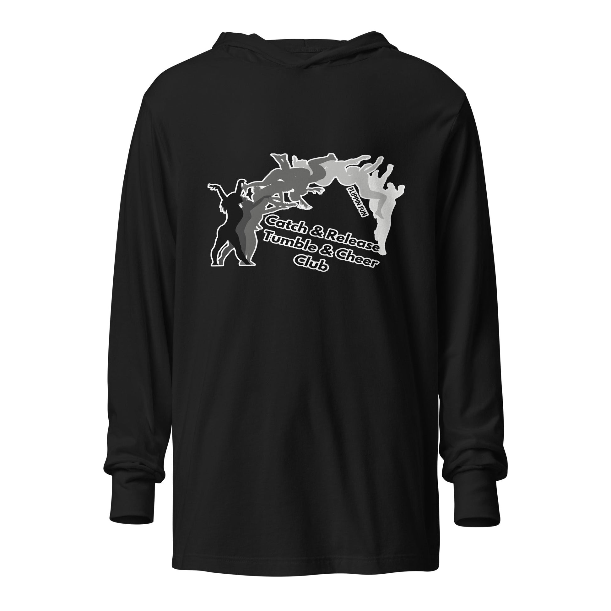 Performance | Hooded Long Sleeve T Shirt | Catch & Release Tumble & Cheer Club | Tumble Logo