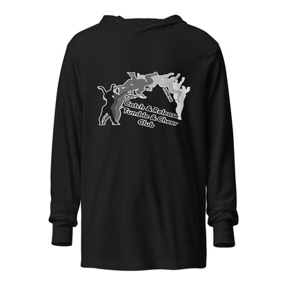 Performance | Hooded Long Sleeve T Shirt | Catch & Release Tumble & Cheer Club | Tumble Logo