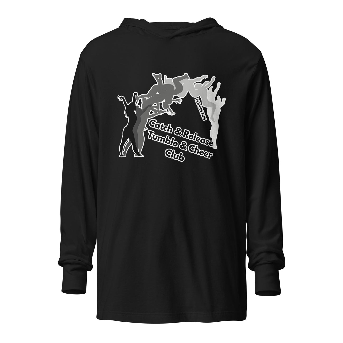 Performance | Hooded Long Sleeve T Shirt | Catch & Release Tumble & Cheer Club | Tumble Logo