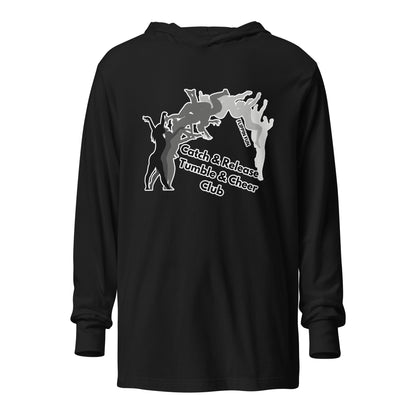 Performance | Hooded Long Sleeve T Shirt | Catch & Release Tumble & Cheer Club | Tumble Logo