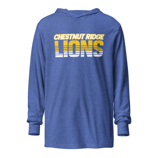 Performance | Hooded Long Sleeve T Shirt | Chestnut Ridge Lions Football | Script Logo