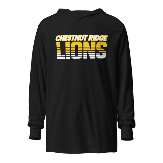Performance | Hooded Long Sleeve T Shirt | Chestnut Ridge Lions Football | Script Logo