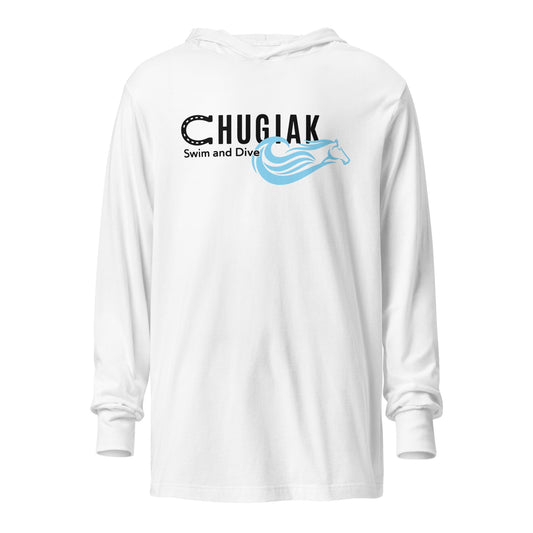 Performance | Hooded Long Sleeve T Shirt | Chugiak Mustang Swim & Dive | Crest Logo
