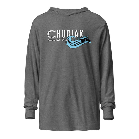 Performance | Hooded Long Sleeve T Shirt | Chugiak Mustang Swim & Dive | Emblem Logo
