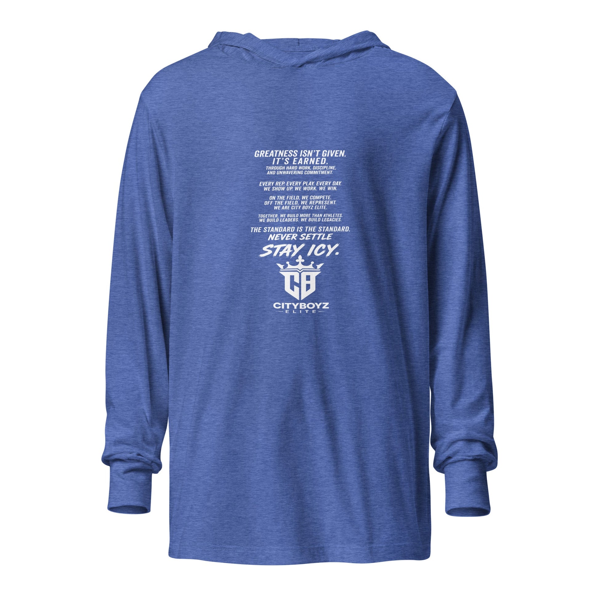 Performance | Hooded Long Sleeve T Shirt | City Boyz Elite | Legacy Builder Mark Logo