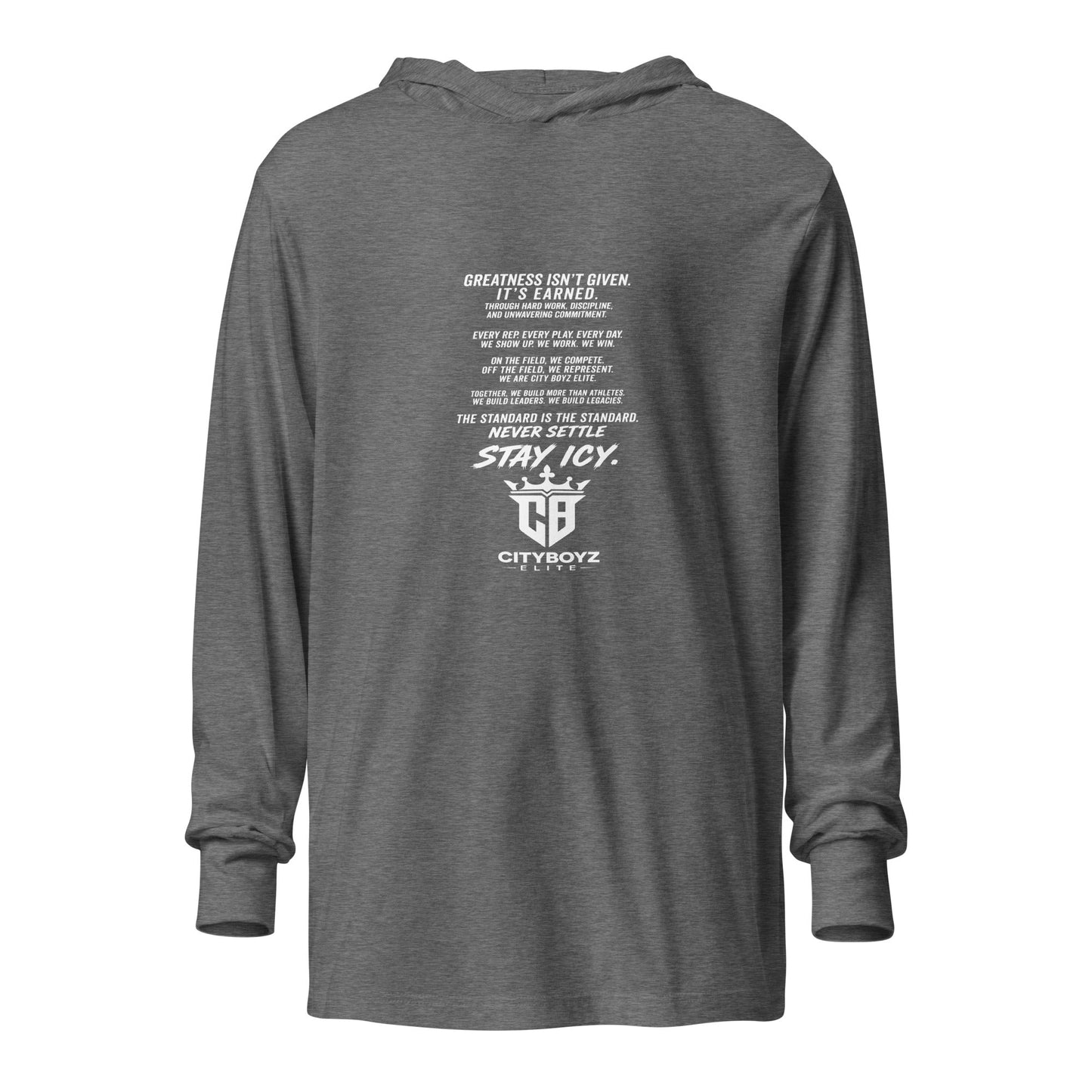 Performance | Hooded Long Sleeve T Shirt | City Boyz Elite | Legacy Builder Mark Logo