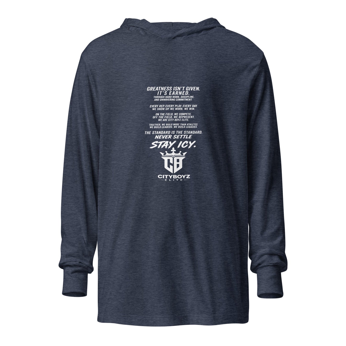 Performance | Hooded Long Sleeve T Shirt | City Boyz Elite | Legacy Builder Mark Logo