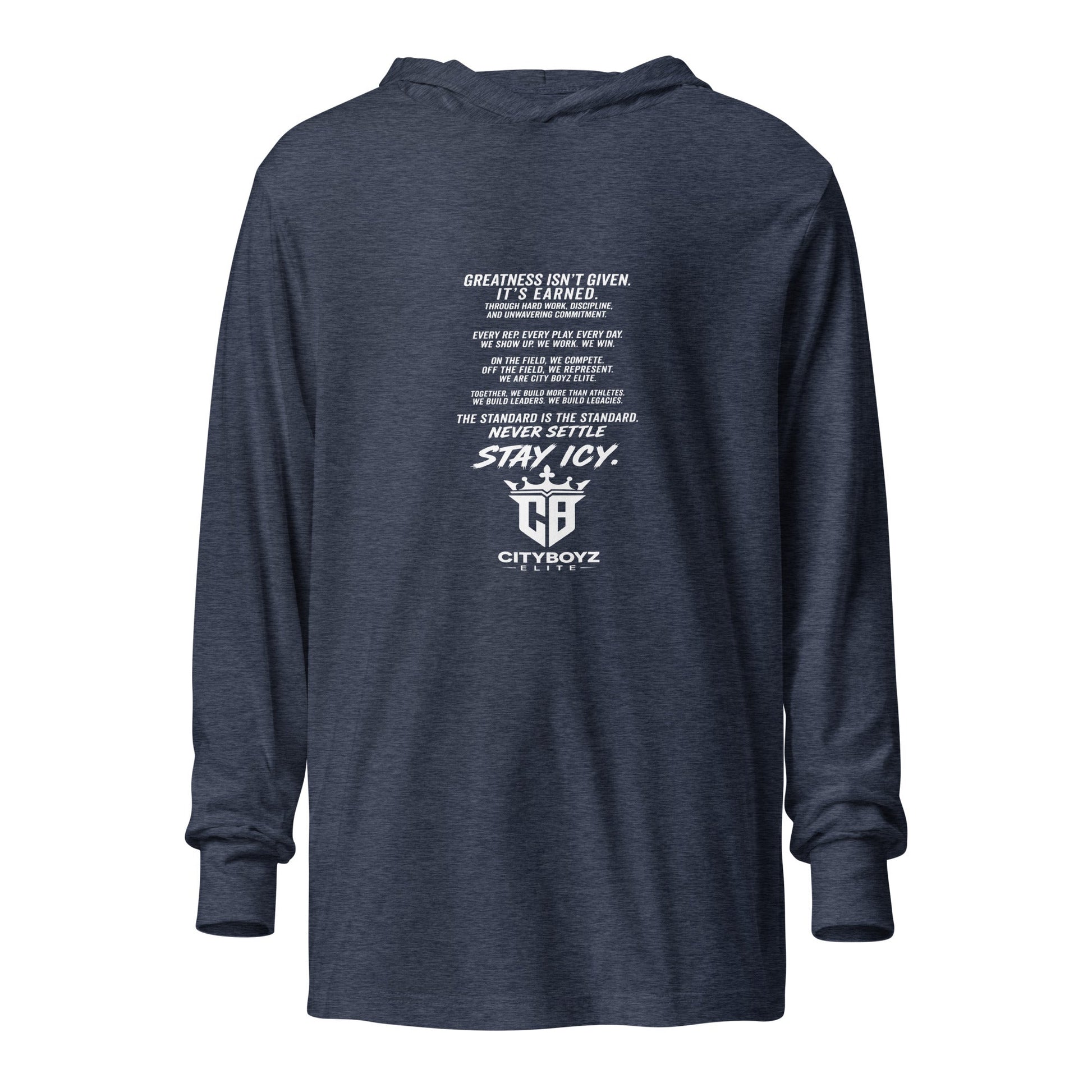 Performance | Hooded Long Sleeve T Shirt | City Boyz Elite | Legacy Builder Mark Logo