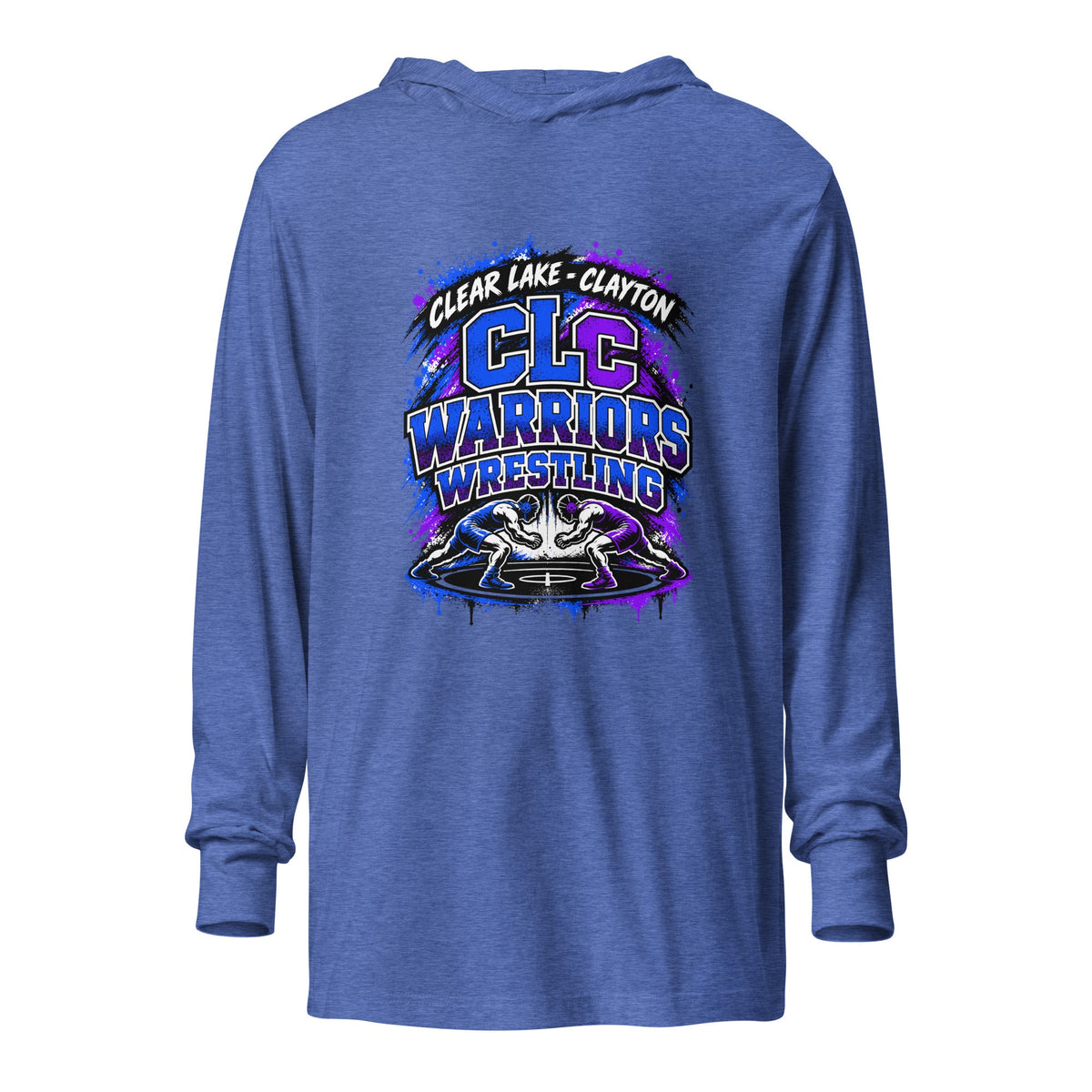 Performance | Hooded Long Sleeve T Shirt | Clear Lake - Clayton Wrestling | Apex Logo