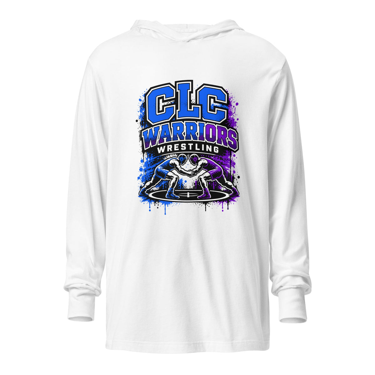 Performance | Hooded Long Sleeve T Shirt | Clear Lake - Clayton Wrestling | Emblem Logo