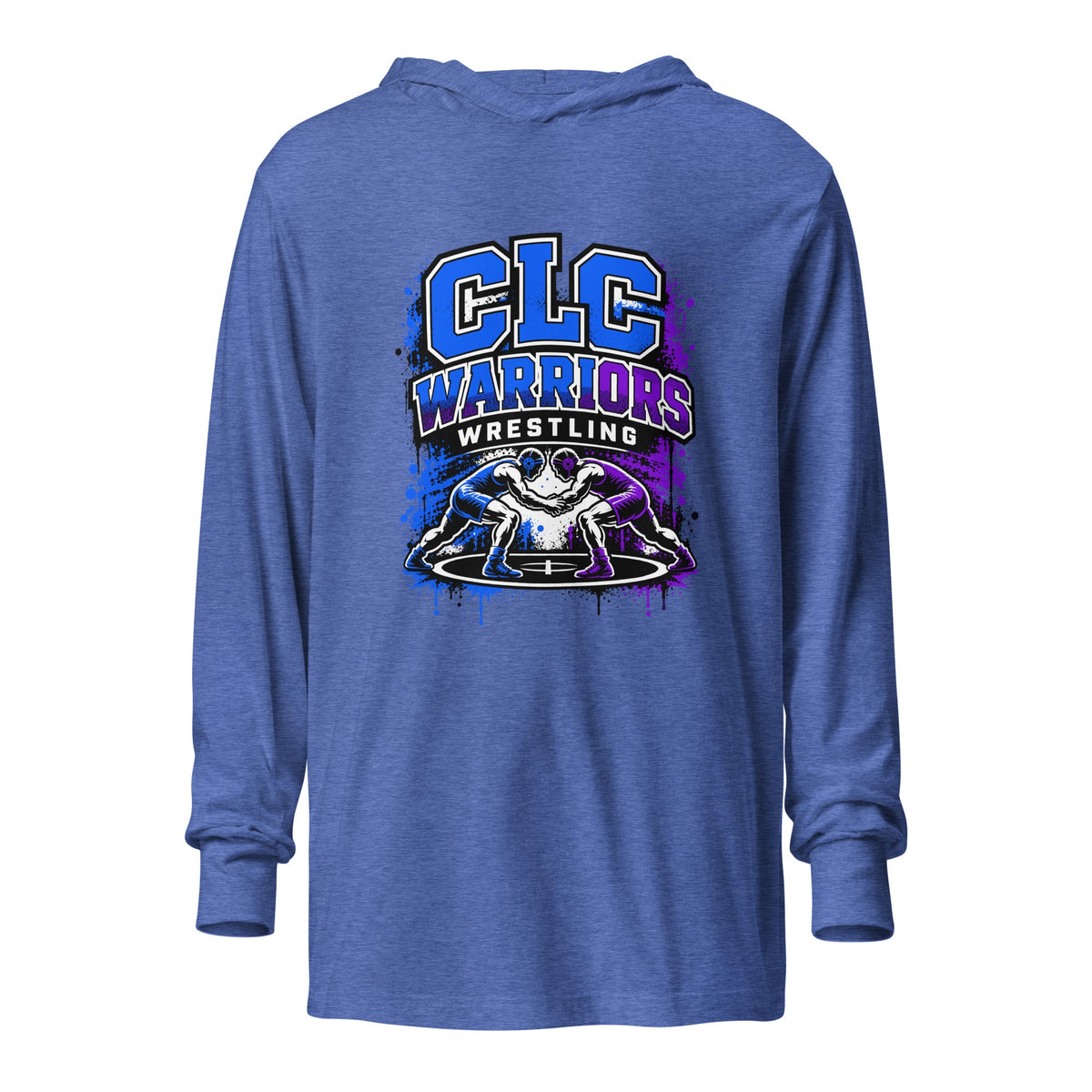Performance | Hooded Long Sleeve T Shirt | Clear Lake - Clayton Wrestling | Emblem Logo