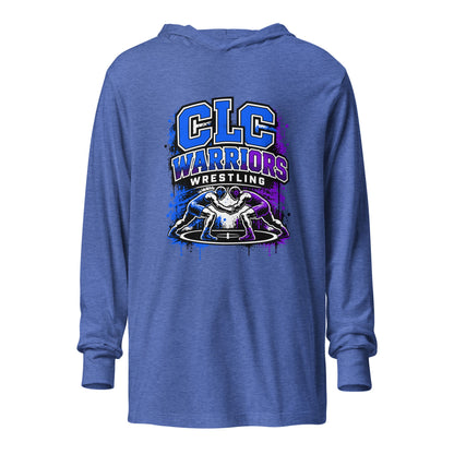 Performance | Hooded Long Sleeve T Shirt | Clear Lake - Clayton Wrestling | Emblem Logo