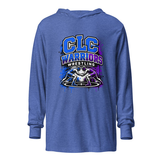 Performance | Hooded Long Sleeve T Shirt | Clear Lake - Clayton Wrestling | Emblem Logo