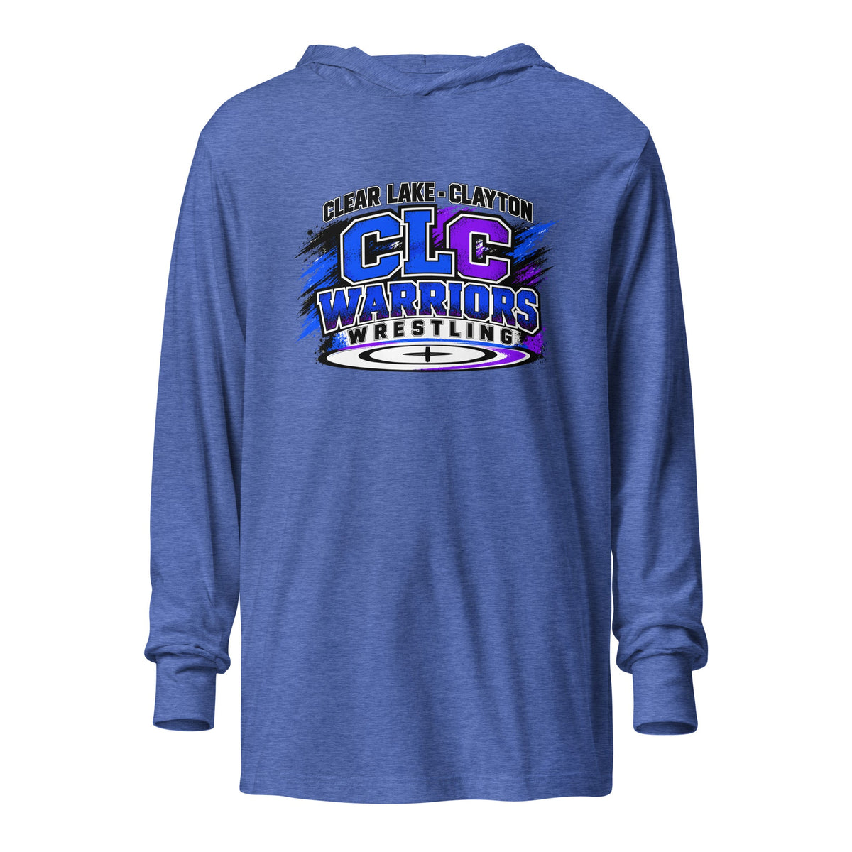 Performance | Hooded Long Sleeve T Shirt | Clear Lake - Clayton Wrestling | Vanguard Logo