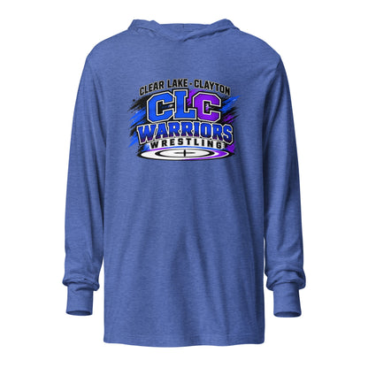 Performance | Hooded Long Sleeve T Shirt | Clear Lake - Clayton Wrestling | Vanguard Logo