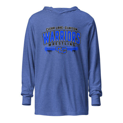 Performance | Hooded Long Sleeve T Shirt | Clear Lake - Clayton Wrestling | Warrior Crest Logo