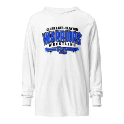 Performance | Hooded Long Sleeve T Shirt | Clear Lake - Clayton Wrestling | Warrior Crest Logo