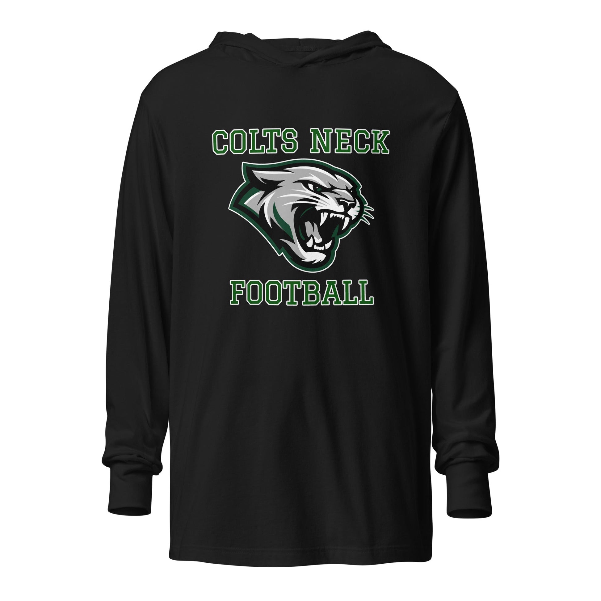 Performance | Hooded Long Sleeve T Shirt | Colts Neck Cougars | Youth Tackle Football (AYF) | Green Predator Logo