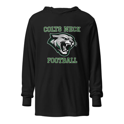 Performance | Hooded Long Sleeve T Shirt | Colts Neck Cougars | Youth Tackle Football (AYF) | Green Predator Logo