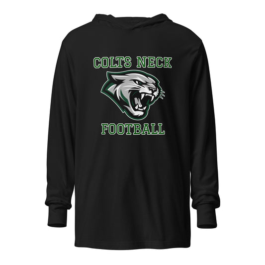Performance | Hooded Long Sleeve T Shirt | Colts Neck Cougars | Youth Tackle Football (AYF) | Green Predator Logo