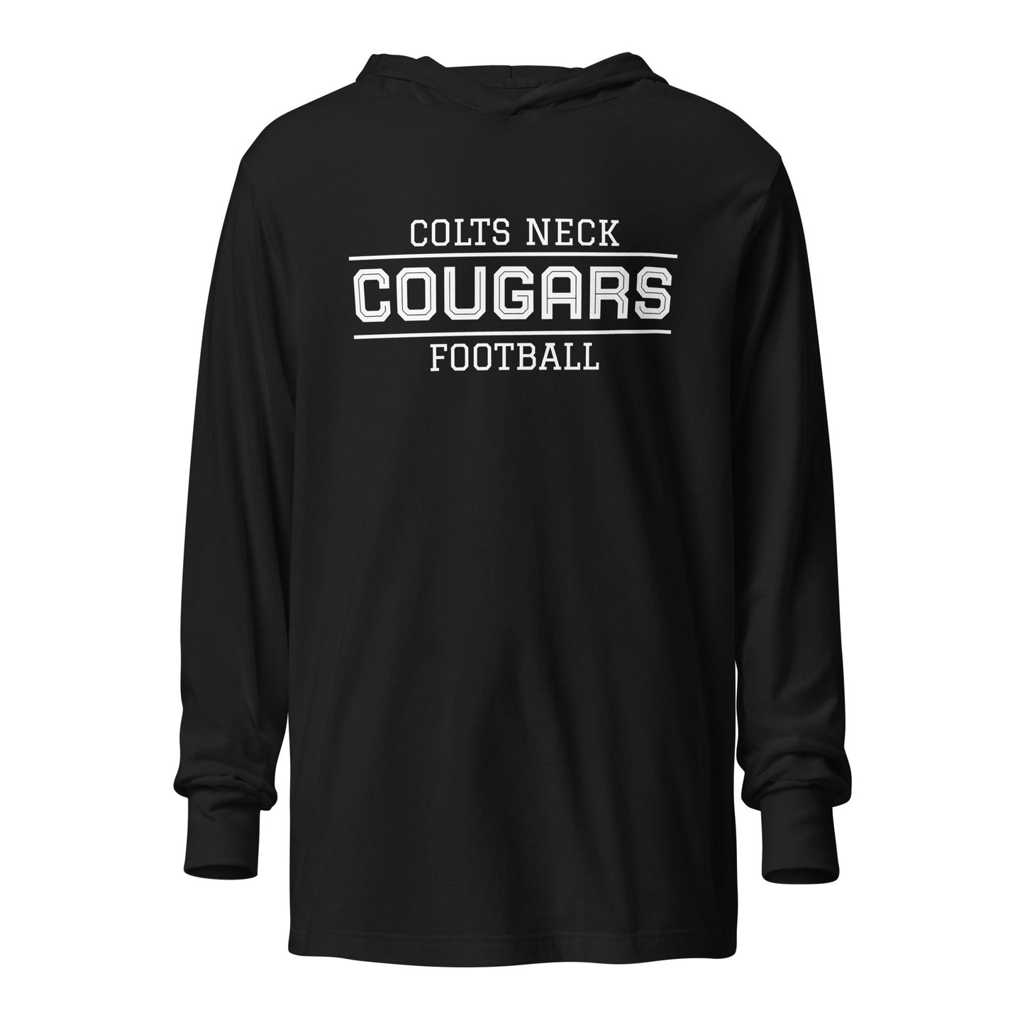 Performance | Hooded Long Sleeve T Shirt | Colts Neck Cougars | Youth Tackle Football (AYF) | Script Logo
