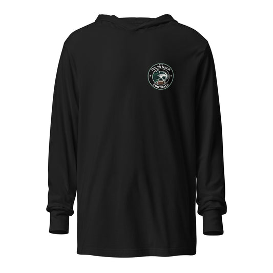 Performance | Hooded Long Sleeve T Shirt | Colts Neck Cougars | Youth Tackle Football (AYF) | Varsity Badge Logo