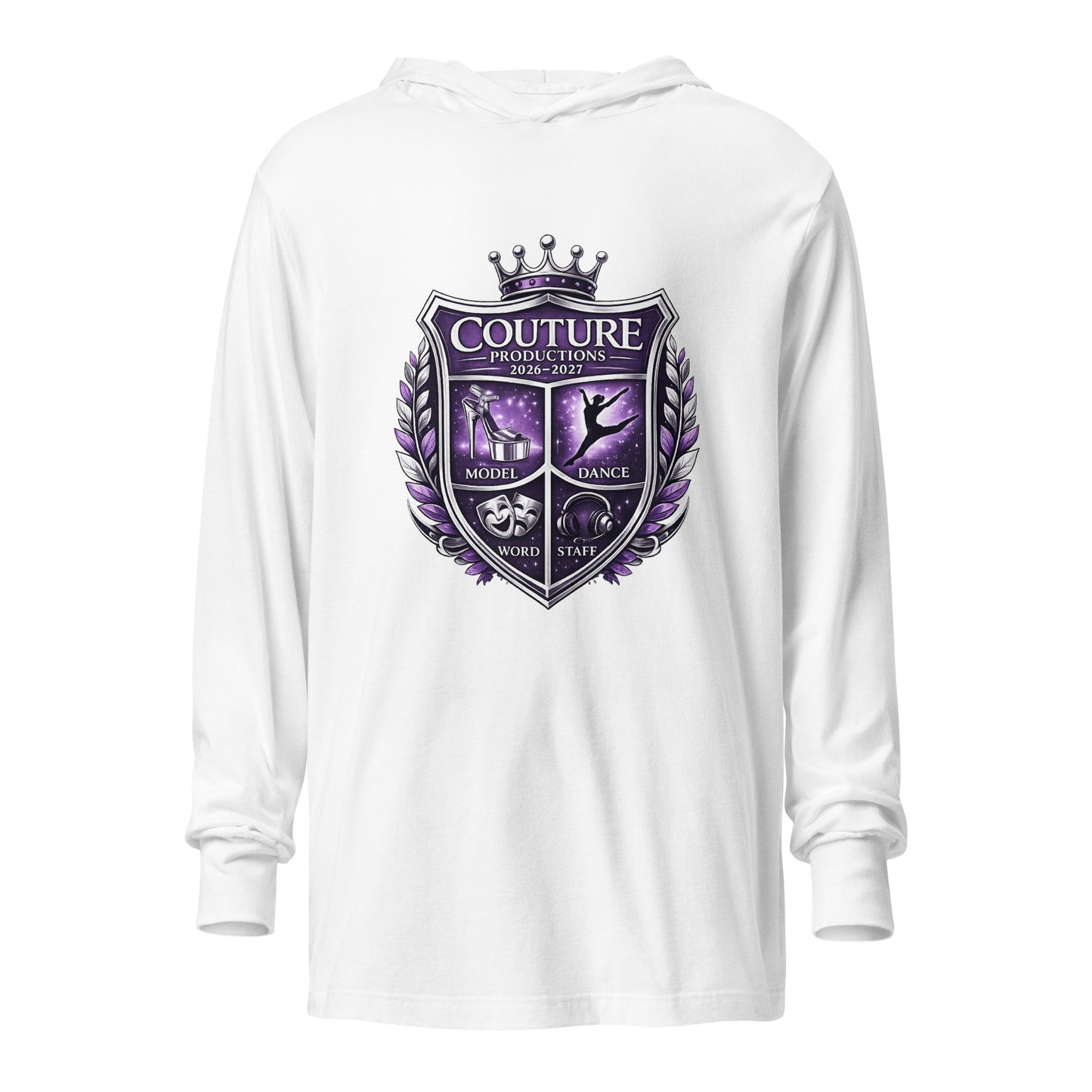 Performance | Hooded Long Sleeve T Shirt | Couture Productions | Couture Shield Logo